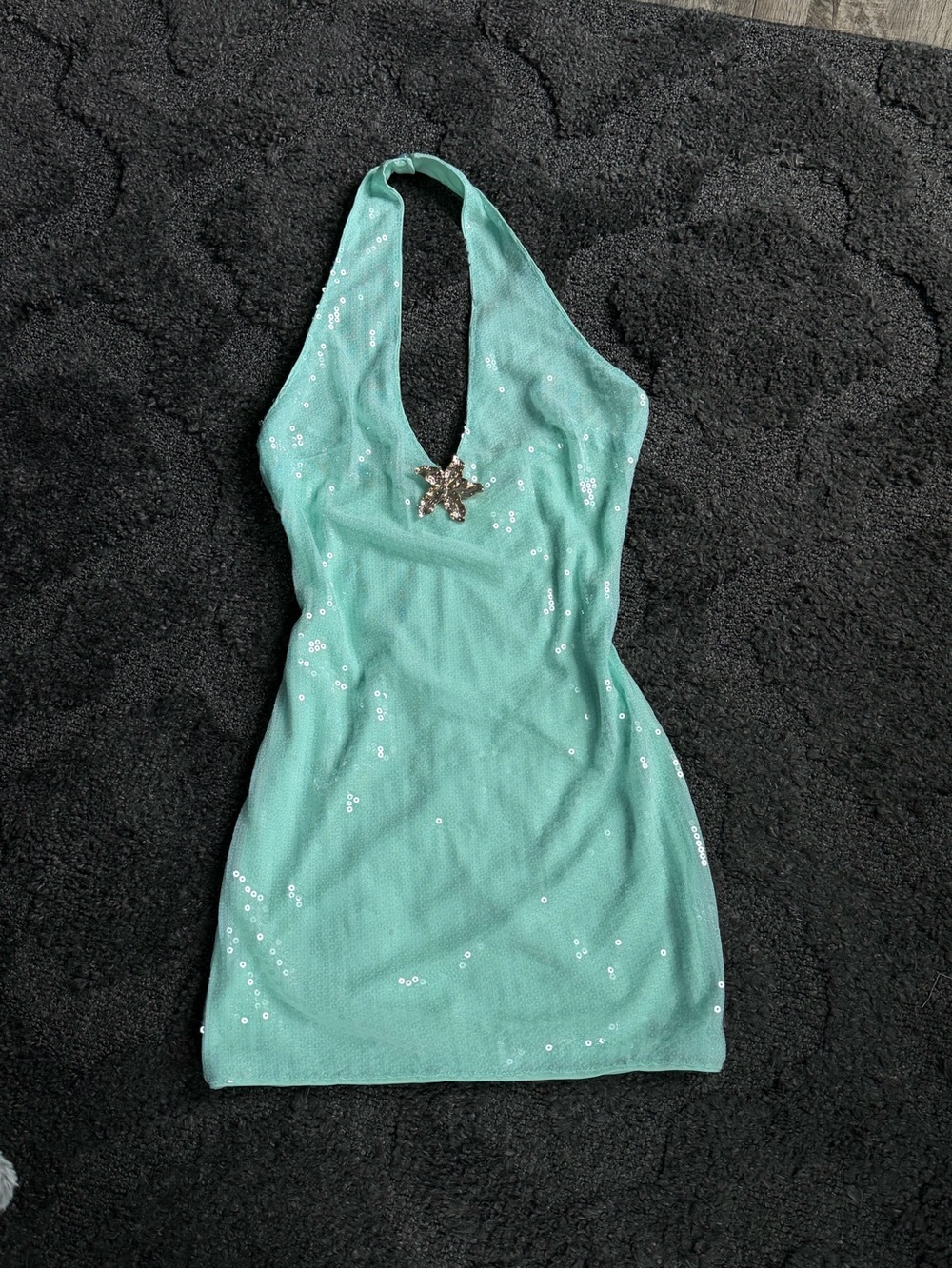 Windsor Sequined Halter Mini Dress in Aqua
